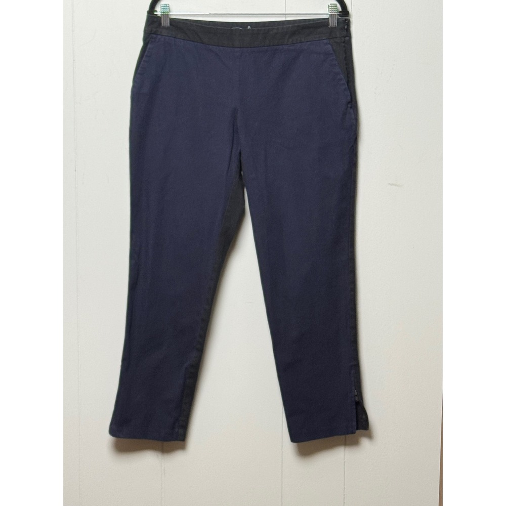 Eileen Fisher Womens Navy Black Organic Cotton Stretch Ankle Zip Pants Sz Medium